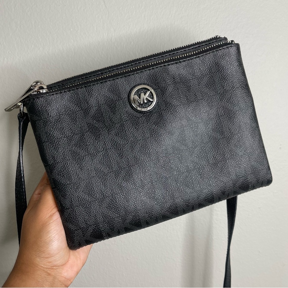 Michael Kors Black Monogram MK Leather Crossbody Bag